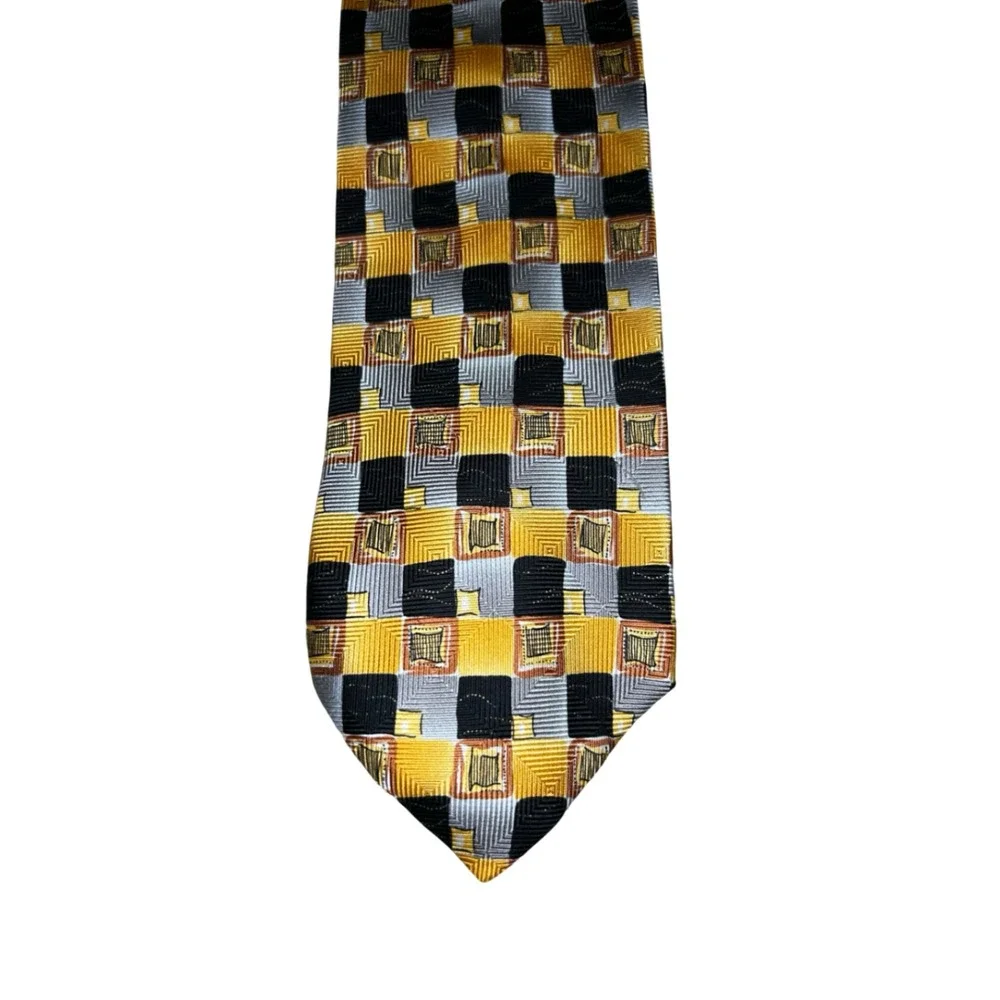 Zanzara Carnaval De Venise Silk Tie Gold Black Silver Geometric Made in Italy